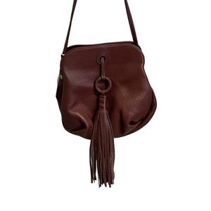 HilDaw / HOBO LEATHER TASSLE CROSSBODY BAG BURGUNDY BROWN